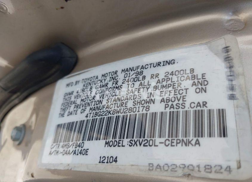 Photo 9 of 1998 Toyota Camry LE (VIN 4T1BG22K8WU280178)