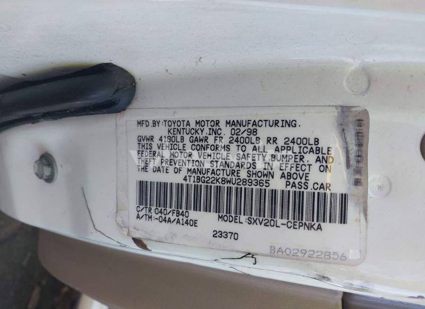 Photo 9 of 1998 Toyota Camry LE (VIN 4T1BG22K8WU289365)