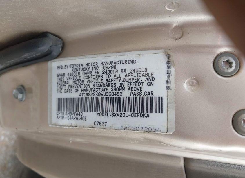 Photo 9 of 1998 Toyota Camry CE (VIN 4T1BG22K8WU360483)