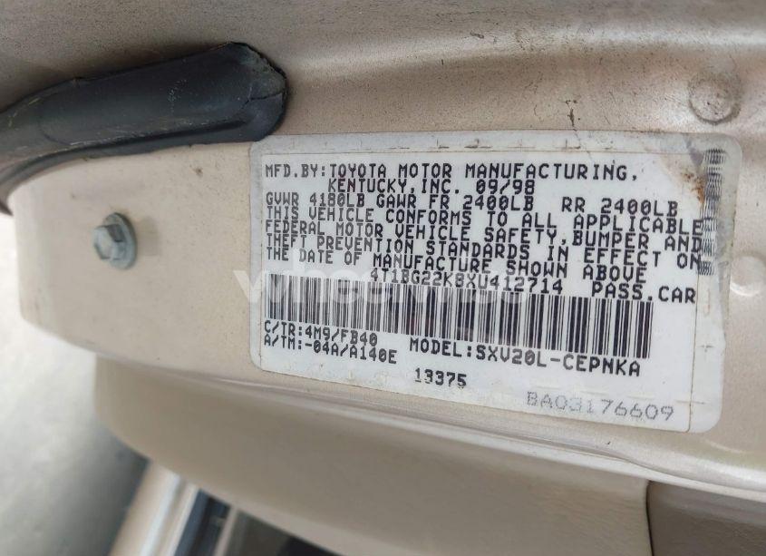 Photo 9 of 1999 Toyota Camry LE (VIN 4T1BG22K8XU412714)