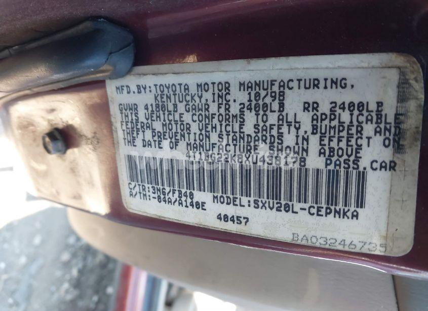 Photo 9 of 1999 Toyota Camry LE (VIN 4T1BG22K8XU438178)