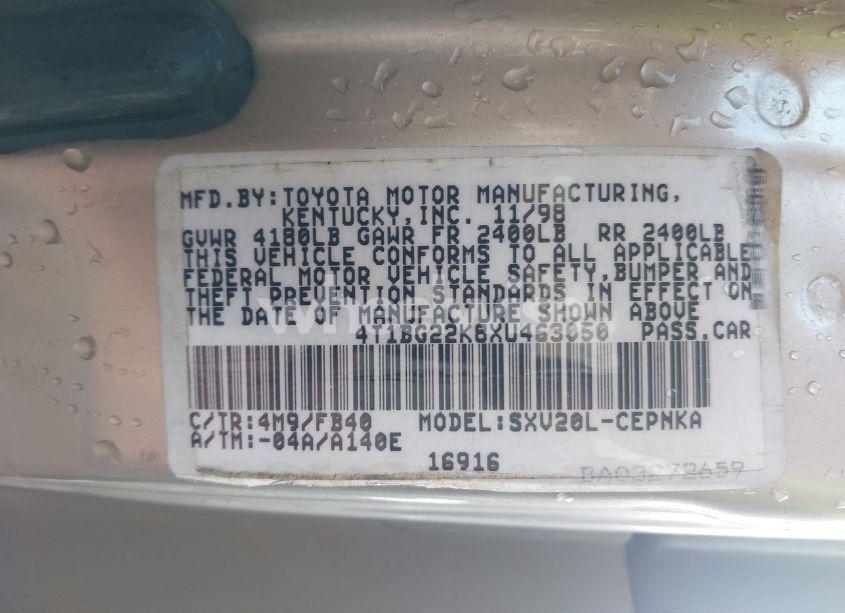 Photo 9 of 1999 Toyota Camry LE (VIN 4T1BG22K8XU463050)