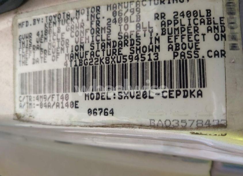 Photo 9 of 1999 Toyota Camry CE (VIN 4T1BG22K8XU594513)