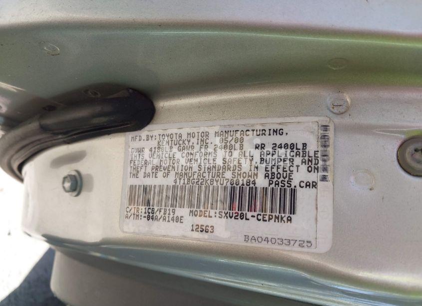 Photo 9 of 2000 Toyota Camry LE (VIN 4T1BG22K8YU700184)