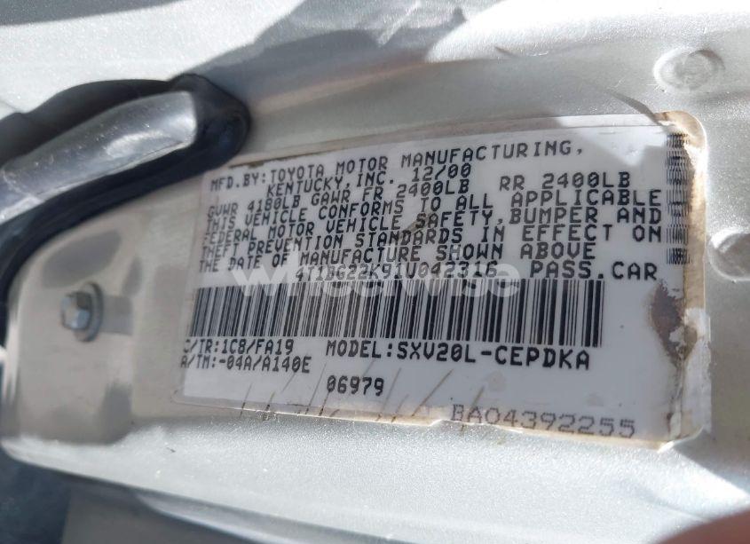 Photo 9 of 2001 Toyota Camry CE (VIN 4T1BG22K91U042316)