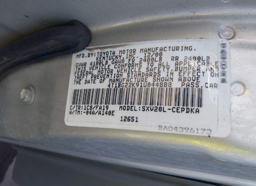 Photo 9 of 2001 Toyota Camry CE (VIN 4T1BG22K91U044888)