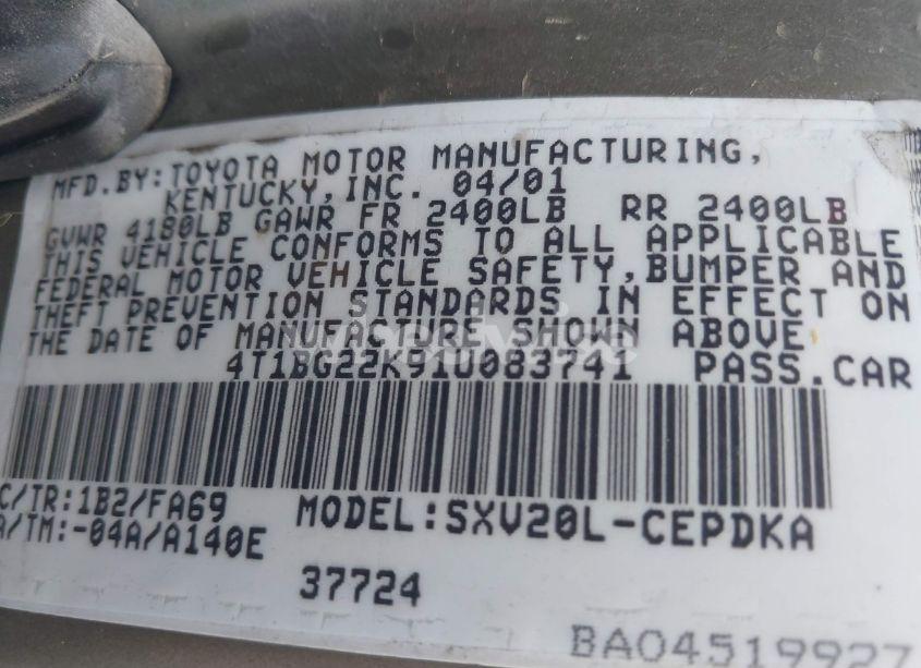 Photo 9 of 2001 Toyota Camry CE (VIN 4T1BG22K91U083741)