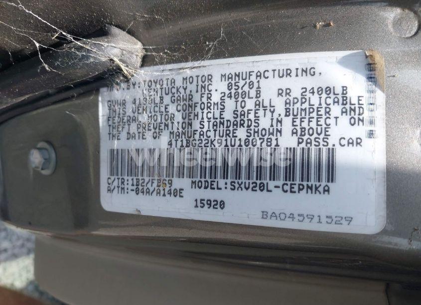 Photo 9 of 2001 Toyota Camry LE (VIN 4T1BG22K91U100781)