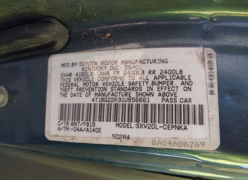 Photo 9 of 2001 Toyota Camry LE (VIN 4T1BG22K91U856661)