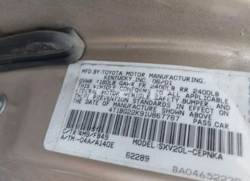 Photo 9 of 2001 Toyota Camry LE (VIN 4T1BG22K91U867787)