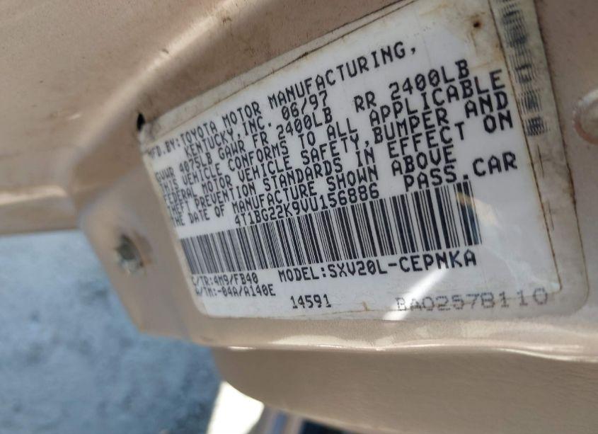 Photo 9 of 1997 Toyota Camry LE (VIN 4T1BG22K9VU156886)