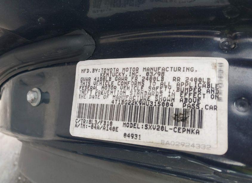 Photo 9 of 1998 Toyota Camry LE (VIN 4T1BG22K9WU315004)