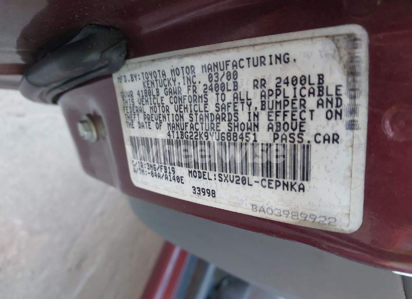 Photo 9 of 2000 Toyota Camry LE (VIN 4T1BG22K9YU688451)