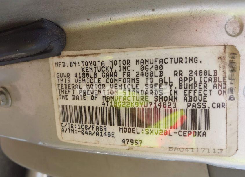 Photo 9 of 2000 Toyota Camry CE (VIN 4T1BG22K9YU714823)