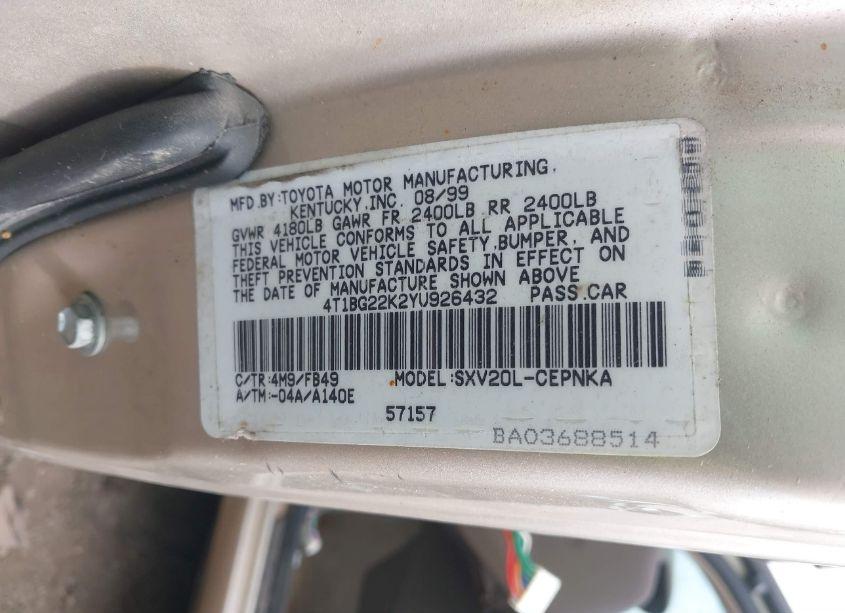 Photo 9 of 2000 Toyota Camry LE (VIN 4T1BG22K9YU976843)