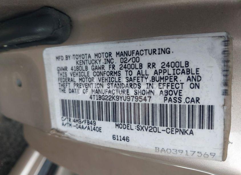 Photo 9 of 2000 Toyota Camry LE (VIN 4T1BG22K9YU979547)