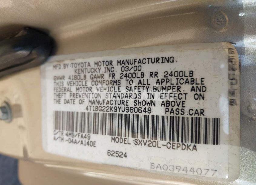 Photo 9 of 2000 Toyota Camry CE (VIN 4T1BG22K9YU980648)