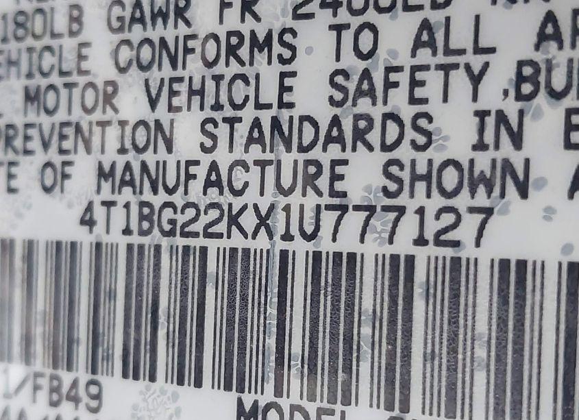 Photo 9 of 2001 Toyota Camry LE (VIN 4T1BG22KX1U777127)