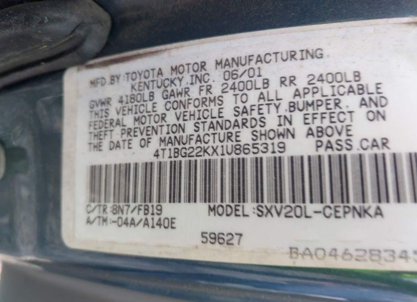 Photo 9 of 2001 Toyota Camry LE (VIN 4T1BG22KX1U865319)