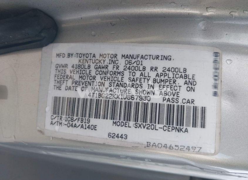 Photo 9 of 2001 Toyota Camry LE (VIN 4T1BG22KX1U867930)