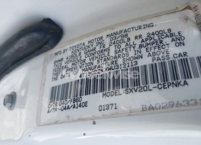 Photo 9 of 1998 Toyota Camry LE (VIN 4T1BG22KXWU312113)