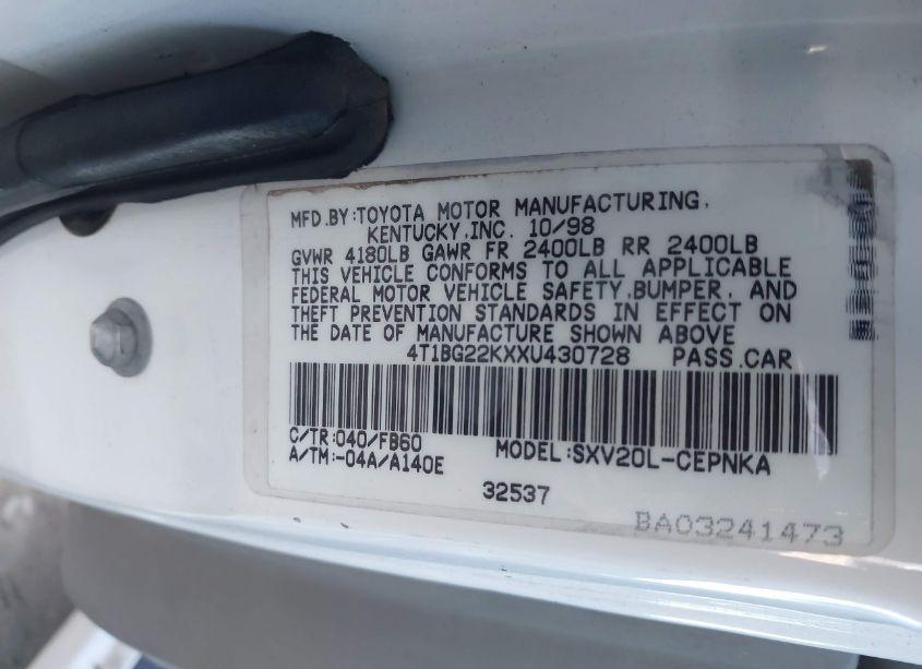 Photo 9 of 1999 Toyota Camry LE (VIN 4T1BG22KXXU430728)