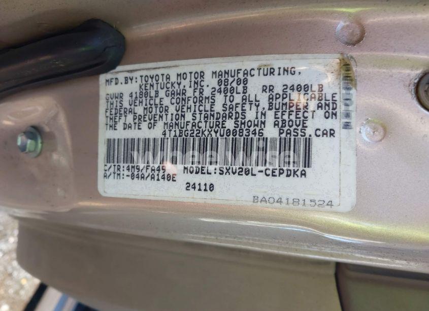 Photo 9 of 2000 Toyota Camry CE (VIN 4T1BG22KXYU008346)
