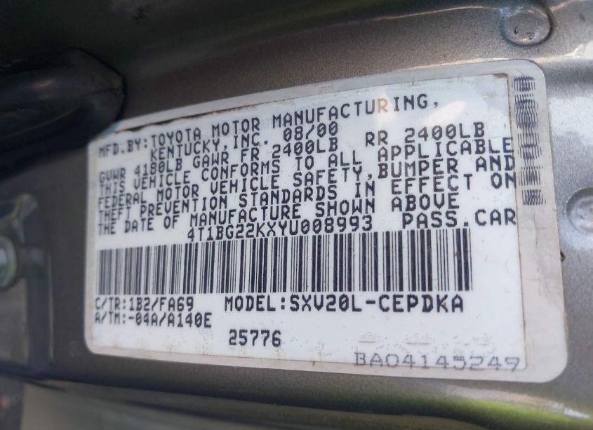 Photo 9 of 2000 Toyota Camry CE (VIN 4T1BG22KXYU008993)
