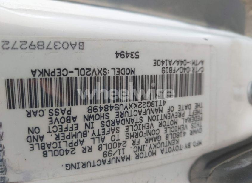 Photo 9 of 2000 Toyota Camry LE (VIN 4T1BG22KXYU948498)