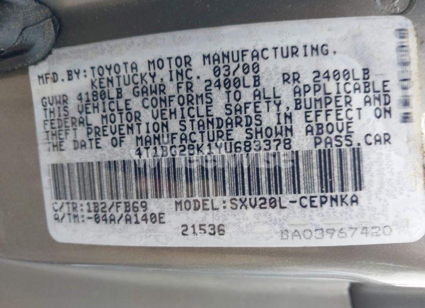 Photo 9 of 2000 Toyota Camry LE (VIN 4T1BG28K1YU683378)