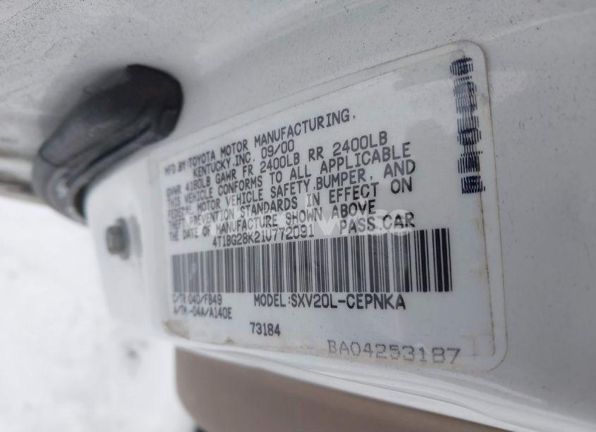 Photo 9 of 2001 Toyota Camry LE (VIN 4T1BG28K21U772091)