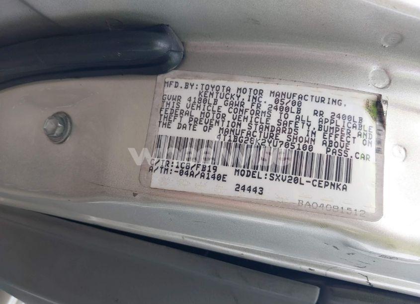 Photo 9 of 2000 Toyota Camry LE (VIN 4T1BG28K2YU705100)