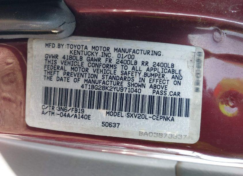 Photo 9 of 2000 Toyota Camry LE (VIN 4T1BG28K2YU971040)