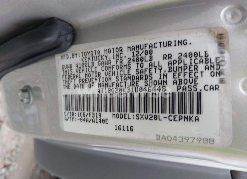 Photo 9 of 2001 Toyota Camry LE (VIN 4T1BG28K31U046448)