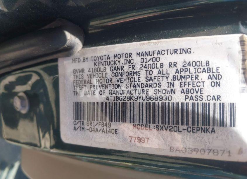 Photo 9 of 2000 Toyota Camry LE (VIN 4T1BG28K9YU968930)