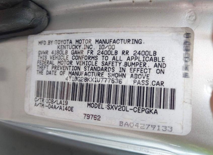 Photo 9 of 2001 Toyota Camry XLE (VIN 4T1BG28KX1U777636)