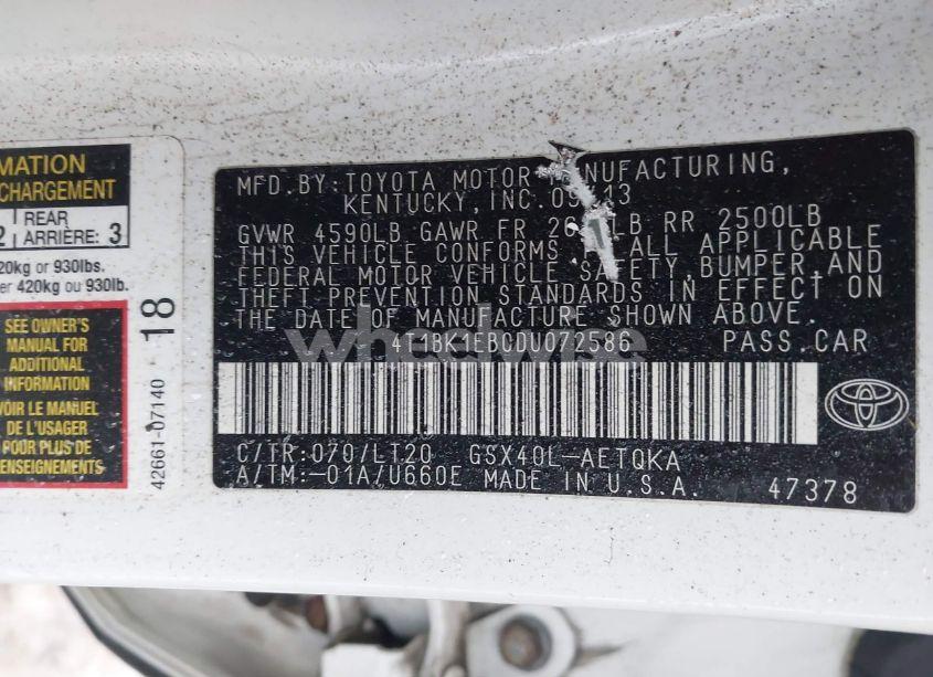 Photo 9 of 2013 Toyota Avalon XLE TOURING (VIN 4T1BK1EB0DU072586)