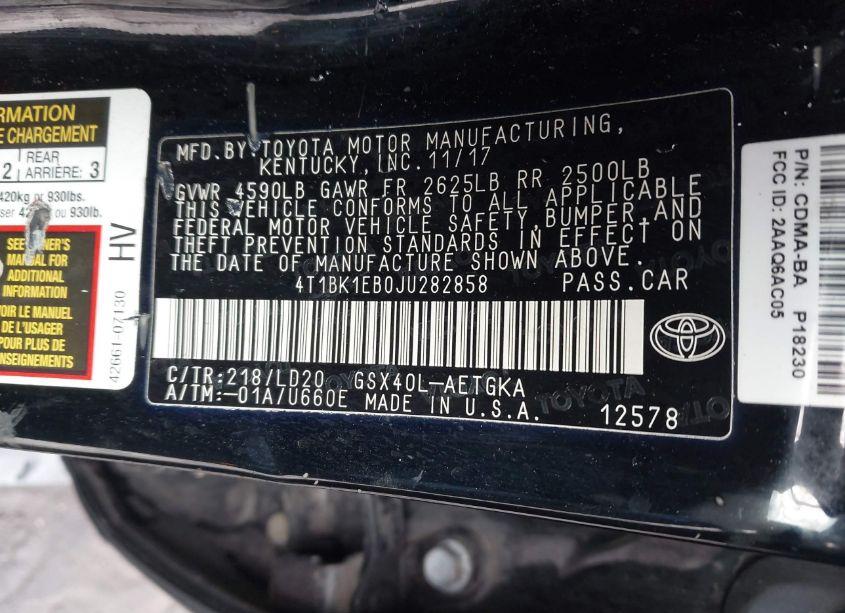 Photo 9 of 2018 Toyota Avalon XLE (VIN 4T1BK1EB0JU282858)