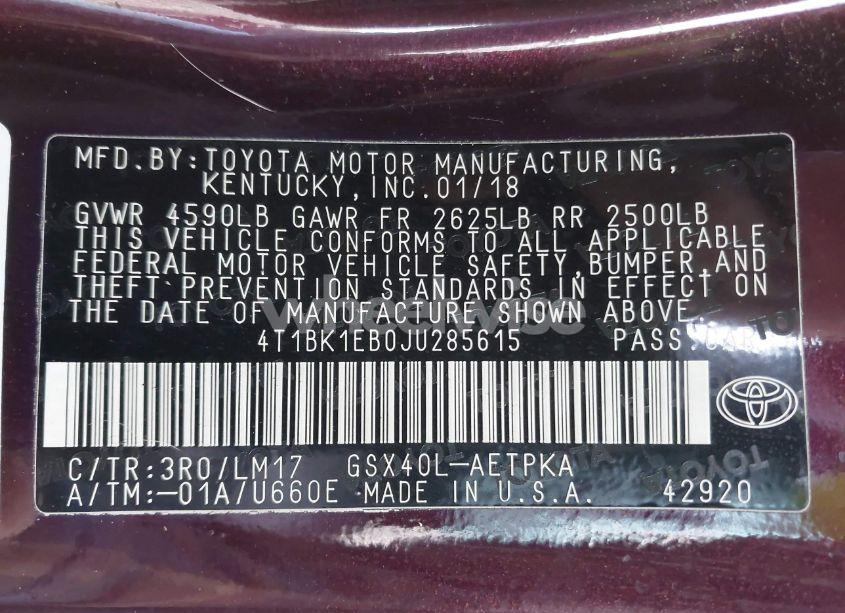 Photo 9 of 2018 Toyota Avalon LIMITED (VIN 4T1BK1EB0JU285615)