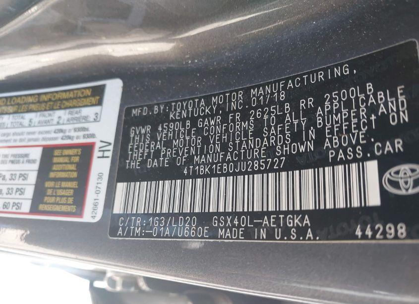 Photo 9 of 2018 Toyota Avalon XLE (VIN 4T1BK1EB0JU285727)