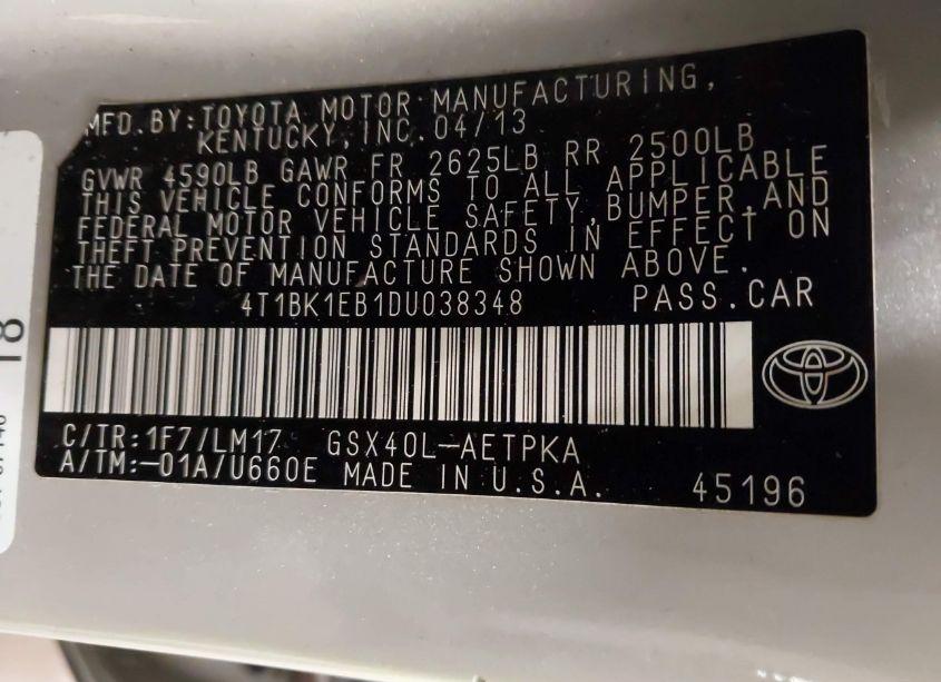 Photo 9 of 2013 Toyota Avalon LIMITED (VIN 4T1BK1EB1DU038348)