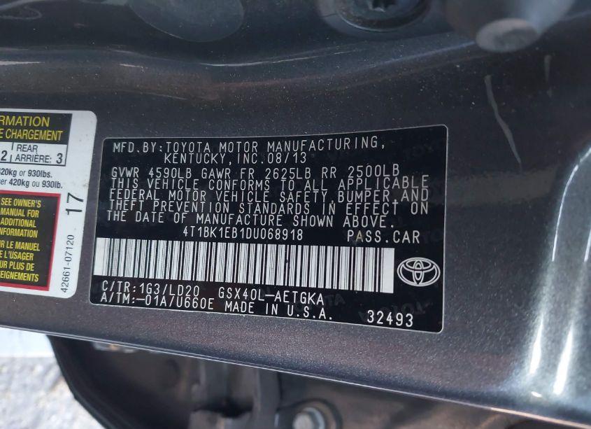 Photo 9 of 2013 Toyota Avalon XLE (VIN 4T1BK1EB1DU068918)