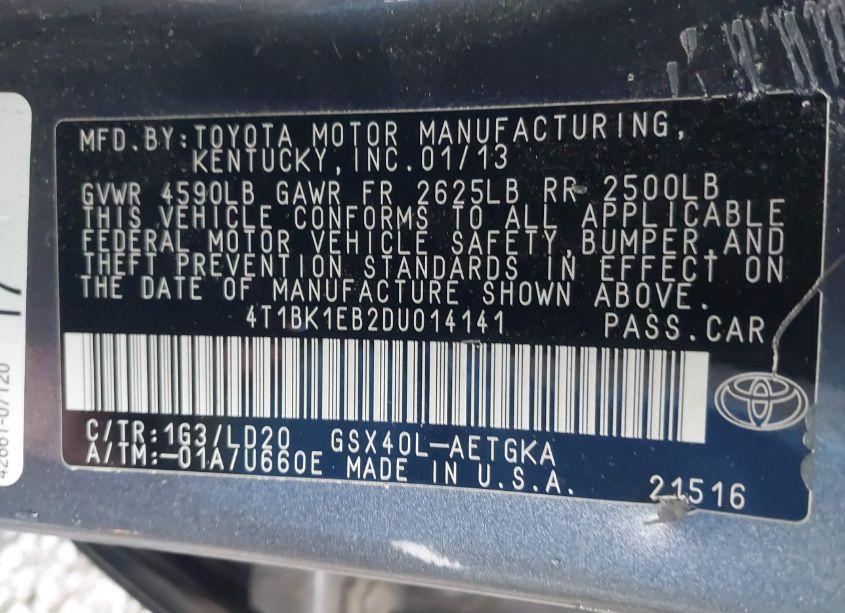 Photo 9 of 2013 Toyota Avalon XLE (VIN 4T1BK1EB2DU014141)