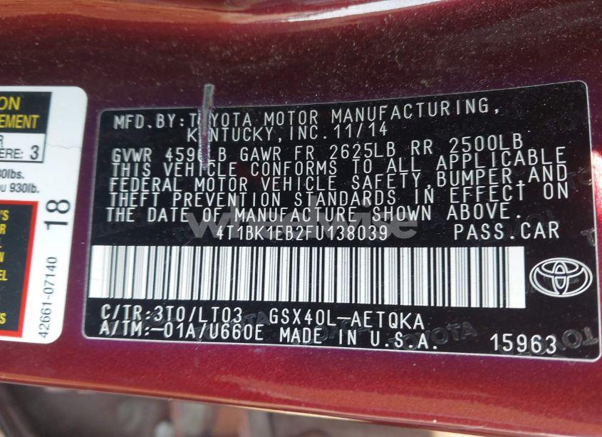 Photo 9 of 2015 Toyota Avalon (VIN 4T1BK1EB2FU138039)