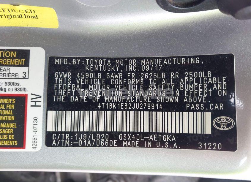 Photo 9 of 2018 Toyota Avalon XLE (VIN 4T1BK1EB2JU279914)