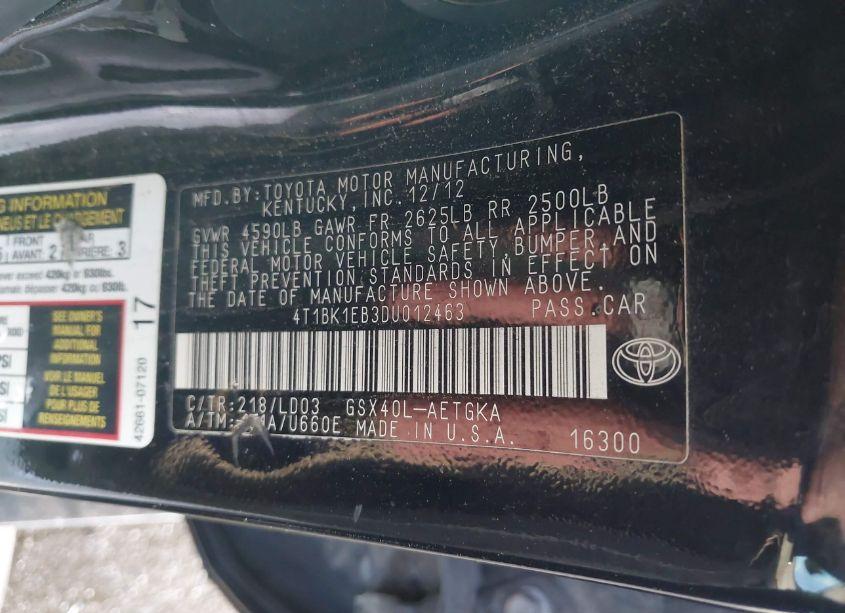 Photo 9 of 2013 Toyota Avalon XLE (VIN 4T1BK1EB3DU012463)