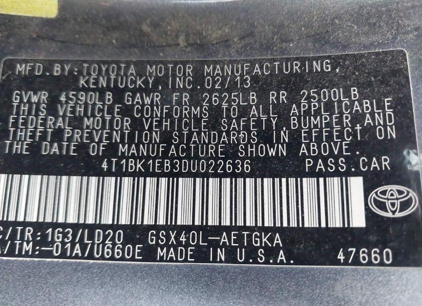 Photo 9 of 2013 Toyota Avalon XLE (VIN 4T1BK1EB3DU022636)