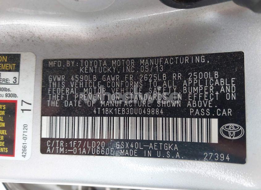 Photo 9 of 2013 Toyota Avalon XLE (VIN 4T1BK1EB3DU049884)