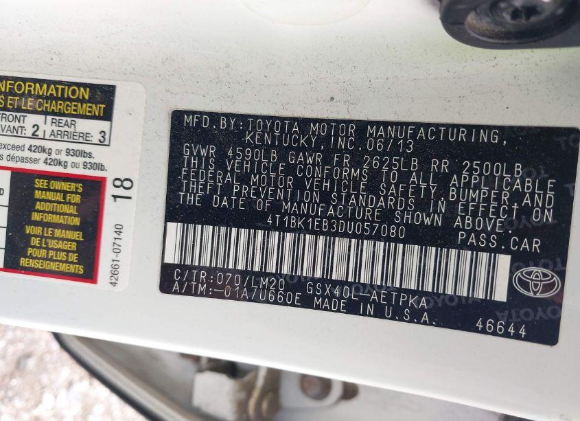 Photo 9 of 2013 Toyota Avalon LIMITED (VIN 4T1BK1EB3DU057080)