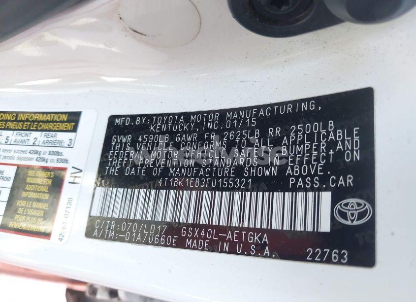 Photo 9 of 2015 Toyota Avalon XLE (VIN 4T1BK1EB3FU155321)